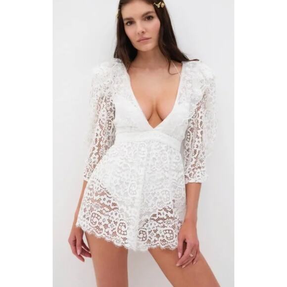 For Love & Lemons white lace ruffle romper